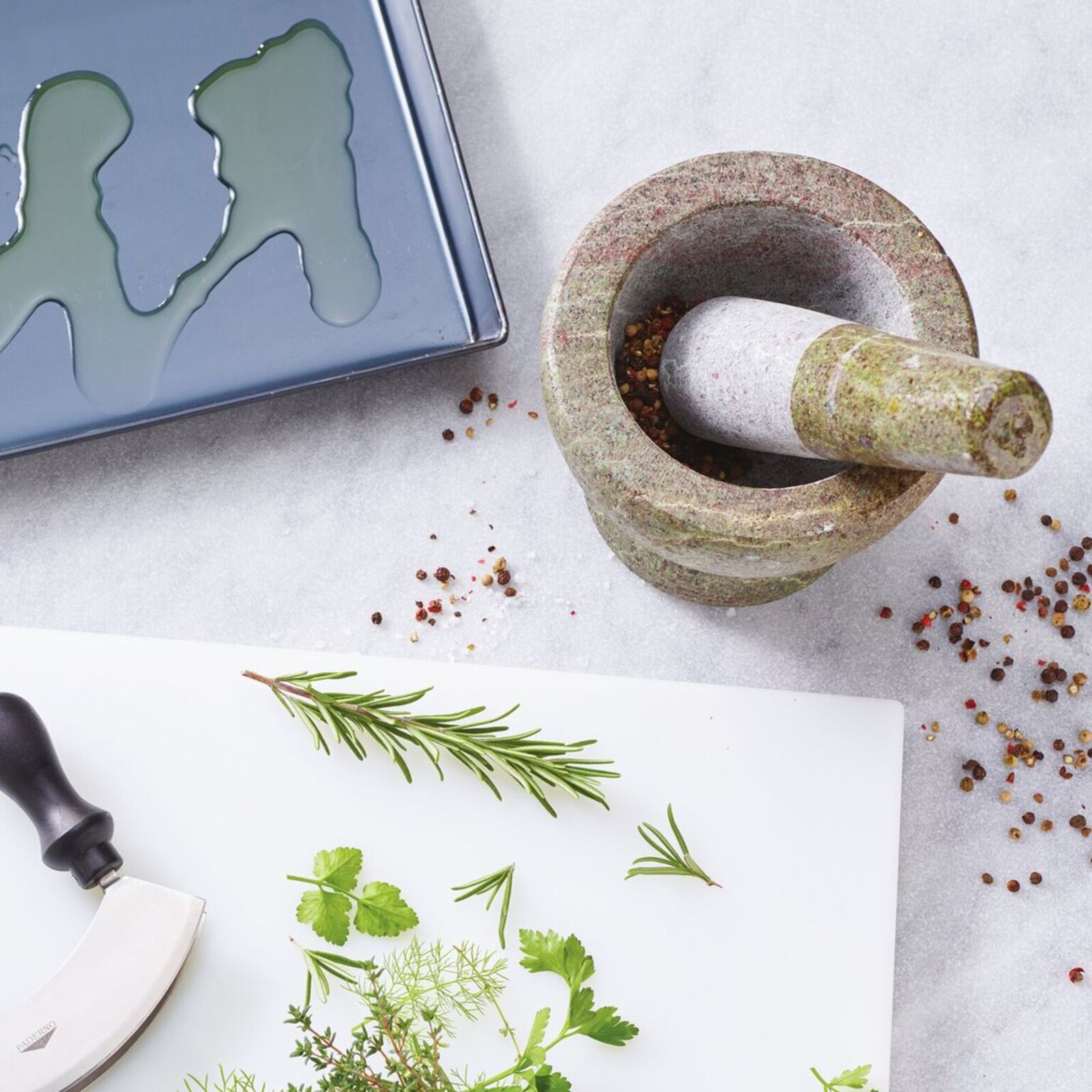 Мадлер со ступкой 410 мл D=11, H=12, L=20 cм мрамор